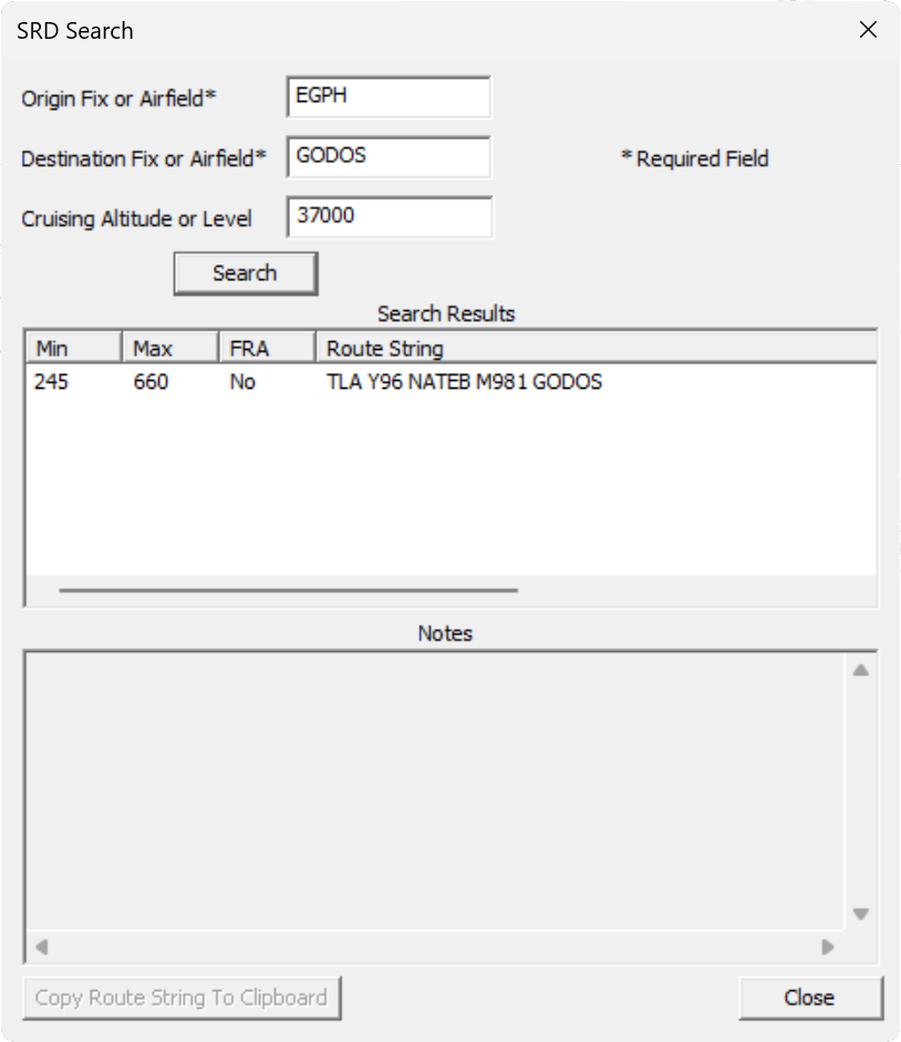 SRD search dialog